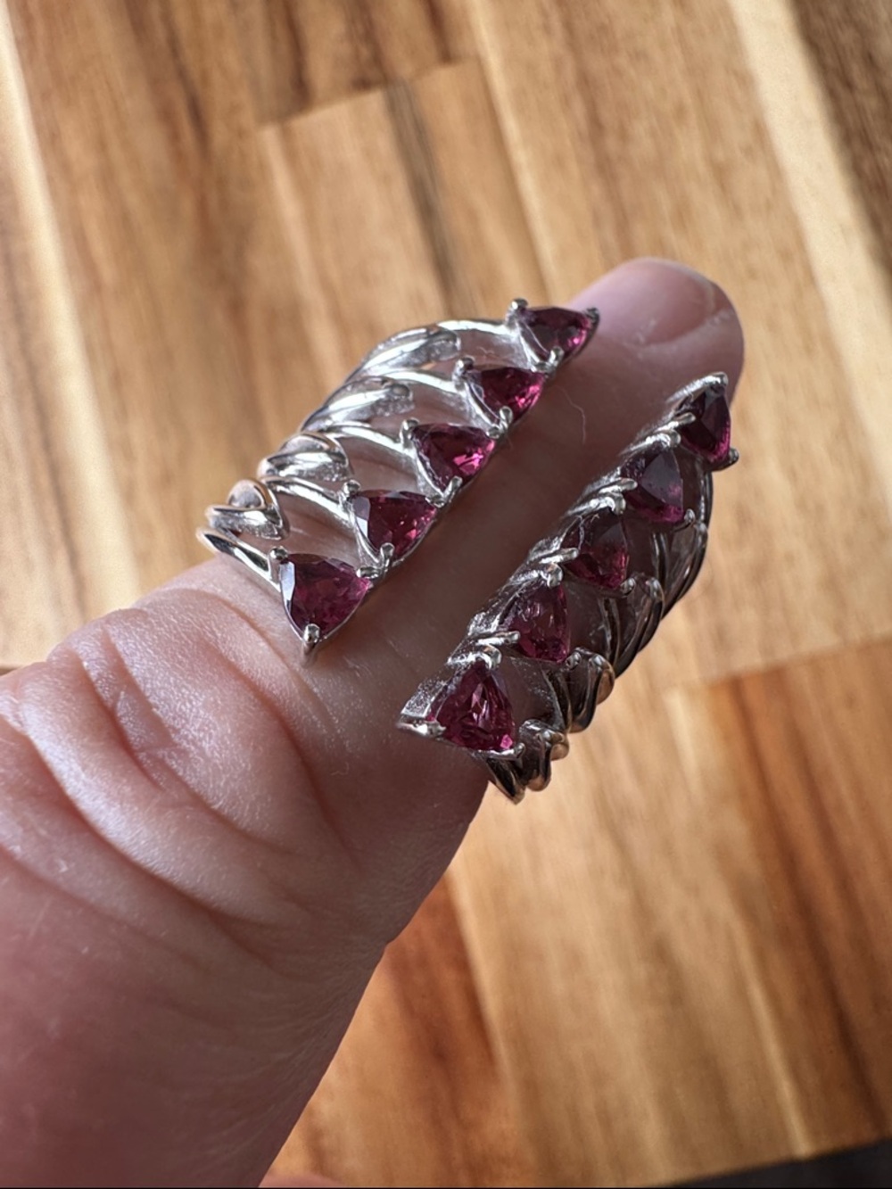 Silver Pink Garnet-Style Multi-Stone Ear Climbers